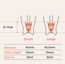 Load image into Gallery viewer, EVE menstrual cup sizing guide